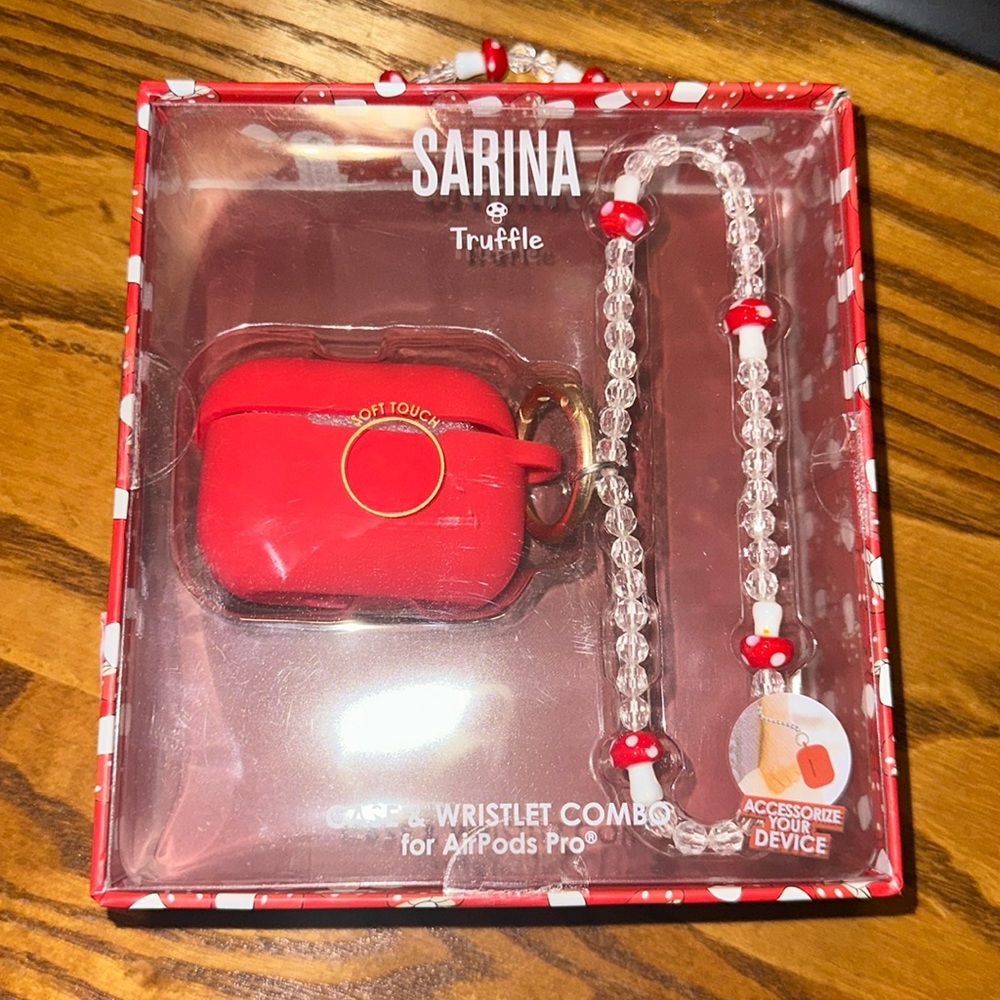 Sarina Truffle Red AirPods Pro Case with Wristlet clear plastic
